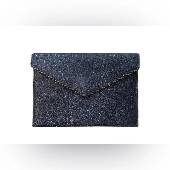 Rebecca Minkoff Envelope Glitter Leo Clutch Dressy Handbag Purse Black - Picture 2 of 9